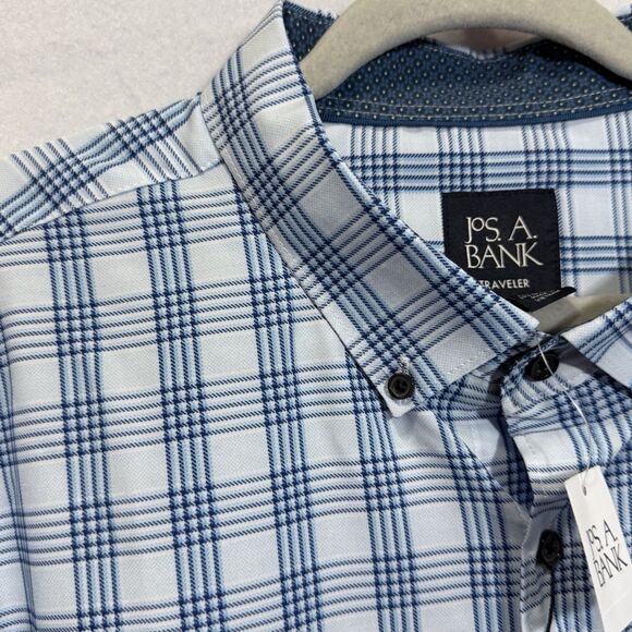 NEW Jos. A. Bank Traveler Tailored Fit Blue Plaid Button-Down Shirt Men's 2XLT - Picture 7 of 12